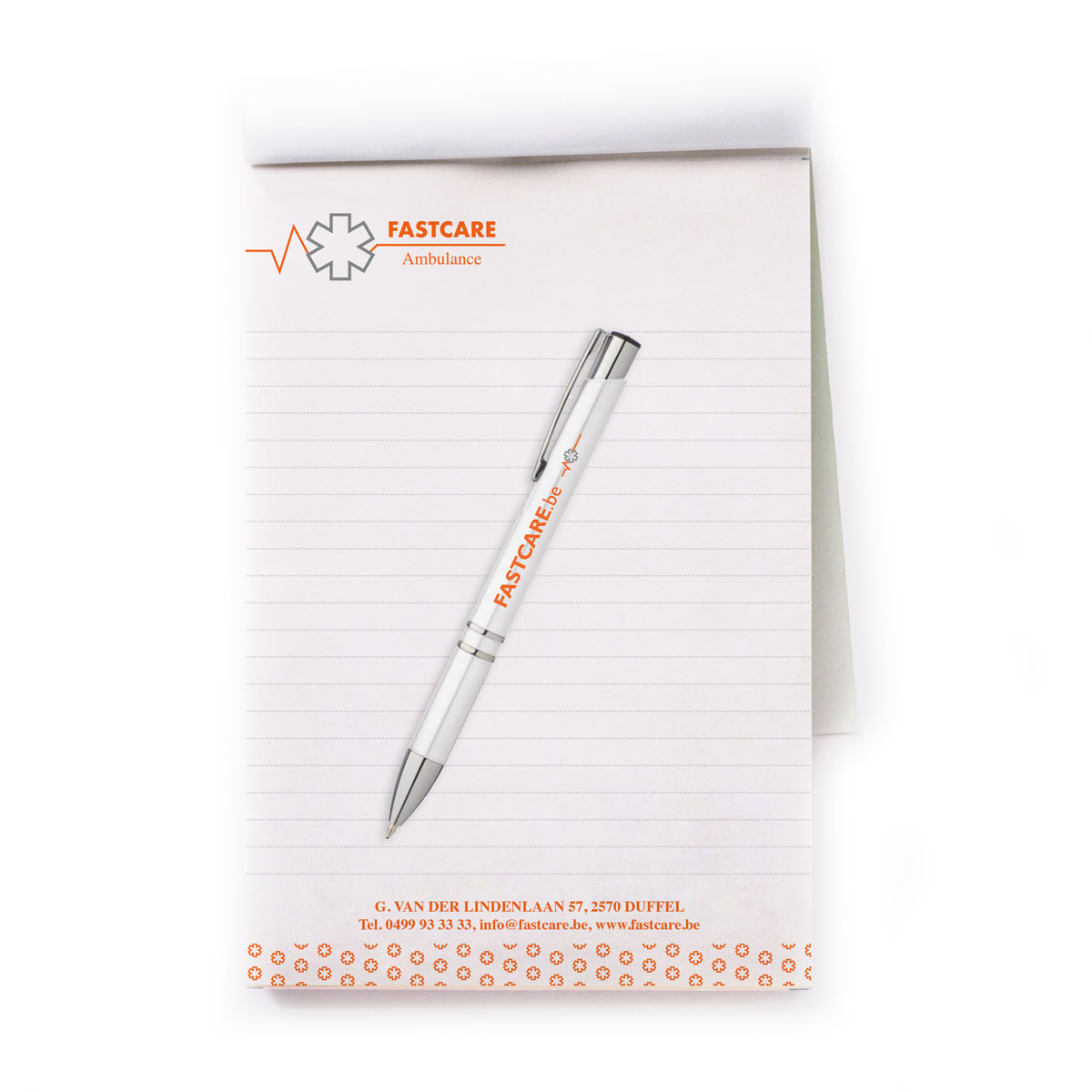 Mioo Design - Fastcare ontwerp notitieboek en balpennen - Brandbook - Creatief reclamebureau Roeselare & Communicatiebureau Roeselare - Grafisch ontwerp - Freelancer - West-Vlaanderen - Brugge - Kortrijk